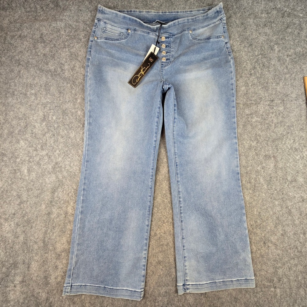 DG2 Diane Gilman Jeans Womens P1X Light Blue Wide Leg Pull On Button Detail